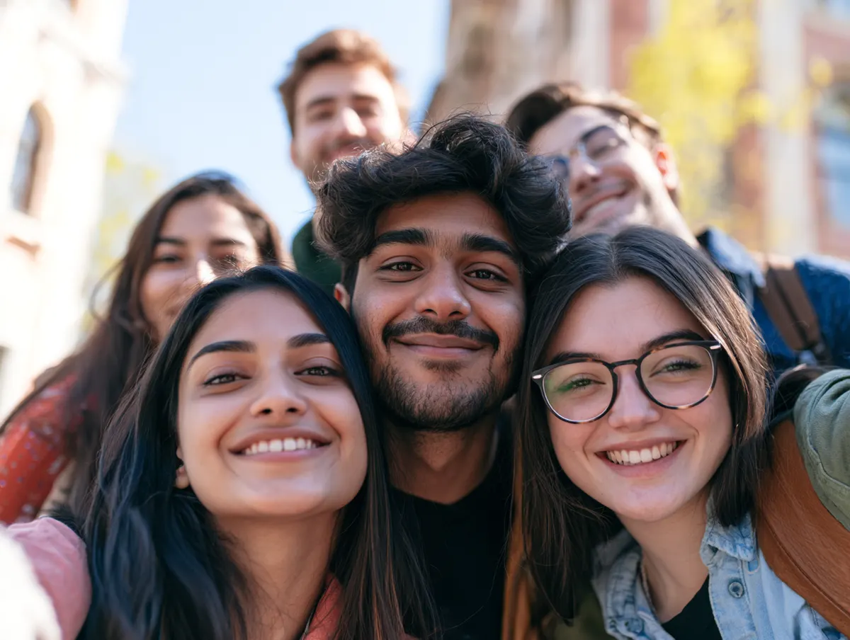 Students taking a happy group selfie